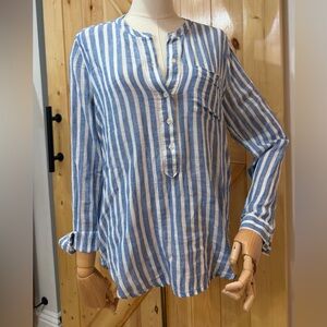 Lucky Brand Blue and White Striped Button Front Blouse- Small